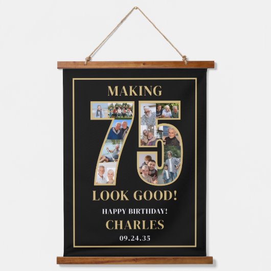 75才をステキに見せるフォトコラージュ 75歳の誕生日 吊り下げ型タペストリー (正面)