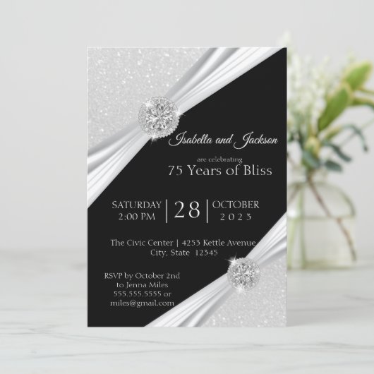 75日/60日ホワイトグリッターダイヤモンド記念日 招待状 (スタンド正面)