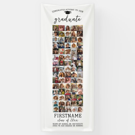 75枚の写真コラージュ 卒業式 現代的 ミニマル 白 横断幕 (縦)