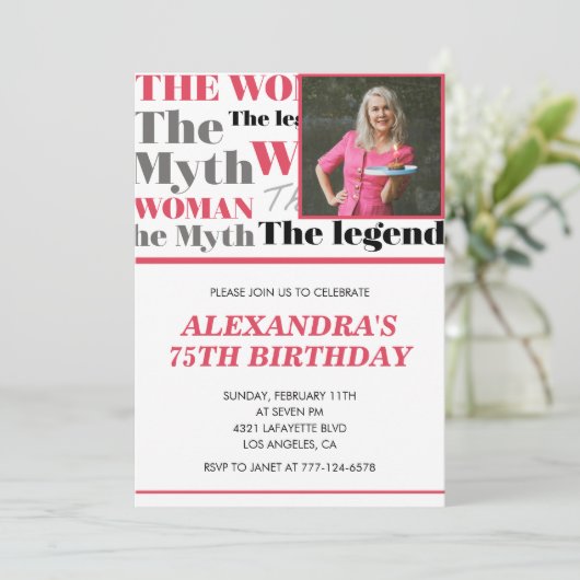 75歳おもしろいの誕生日への招待フォト神話の伝説 招待状 (スタンド正面)