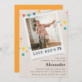 75歳おもしろいの誕生日招待状メンズおもしろい写真 招待状 (正面/裏面)