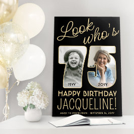 75歳お誕生日おめでとう ブラック&ゴールド 2枚の写真入りパーティーグッズ