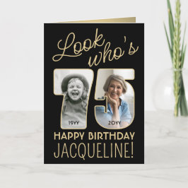 75歳お誕生日おめでとう 2枚の写真 ブラック&ゴールド カード