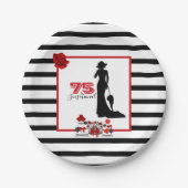 75歳とセンセーショナル75歳の誕生日パーティープレートストライプ ペーパープレート (正面)