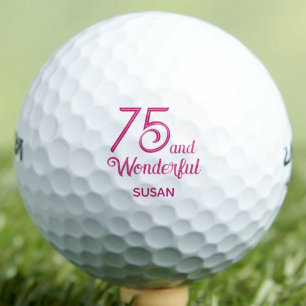 75歳のお誕生日おめでとう 従姉妹へのギフト - ピンクの文字 ゴルフボール