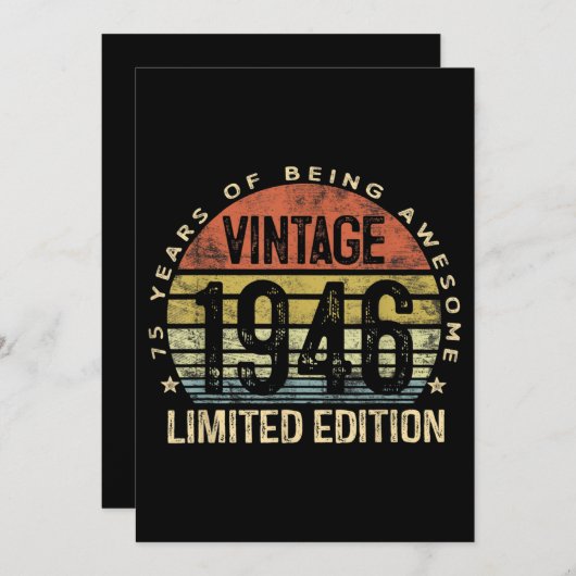 75歳のギフトヴィンテージ1946誕生日 招待状 (正面/裏面)