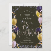 75歳の誕生日おめでとう ブラック輝く風船 カード (正面)