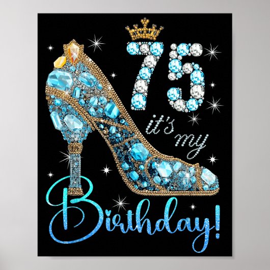 75歳の誕生日おめでとう 女性 女王 ダイヤモンド クラウン 75歳 ポスター (正面)