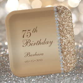 75歳の誕生日お祝い エレガント ゴールド ペーパープレート