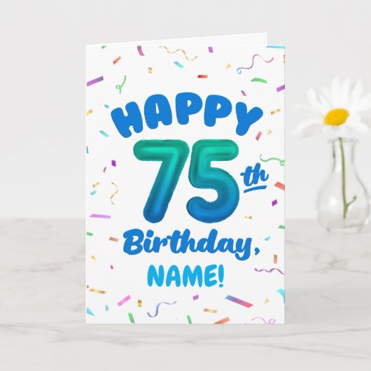 75歳の誕生日お祝い バルーン ナンバー 名前カスタマイズ カード (小さな植物)