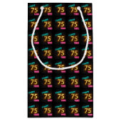 75歳の誕生日にレンガにネオンサイン スモールペーパーバッグ (裏面)