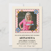 75歳の誕生日の招待レトロGroovy Blueフローラ 招待状 (正面)