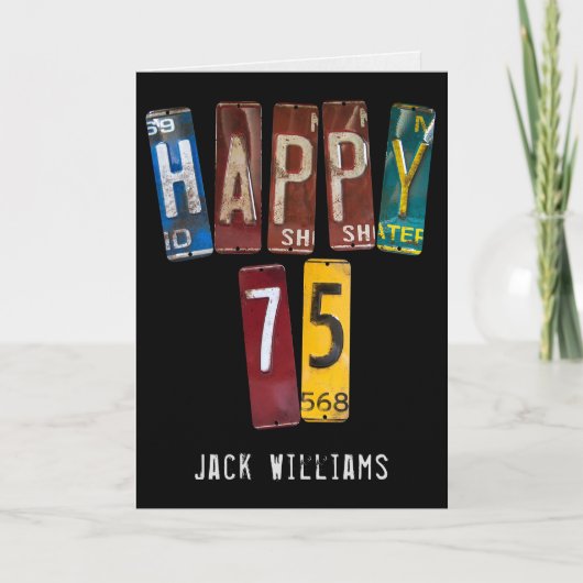 75歳の誕生日の車のライセンスプレート カード (正面)