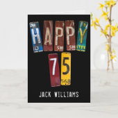 75歳の誕生日の車のライセンスプレート カード (黄色い花)