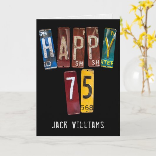 75歳の誕生日の車のライセンスプレート カード (黄色い花)