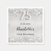 75歳の誕生日の銀エレガント紙吹雪 スタンダードカクテルナプキン (正面)