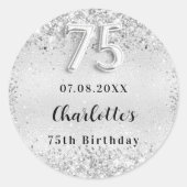 75歳の誕生日の銀エレガント紙吹雪 ラウンドシール (正面)