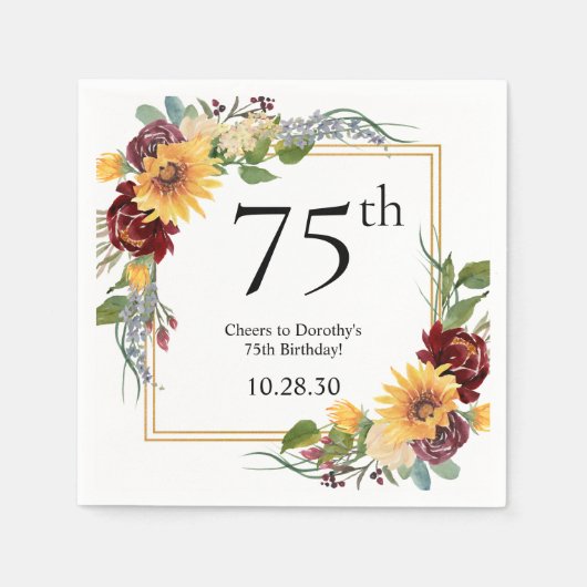 75歳の誕生日ひまわり スタンダードカクテルナプキン (正面)