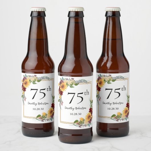 75歳の誕生日ひまわり ビールラベル (ボトル)