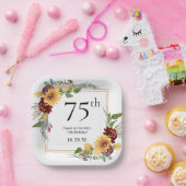 75歳の誕生日ひまわり ペーパープレート (パーティー)