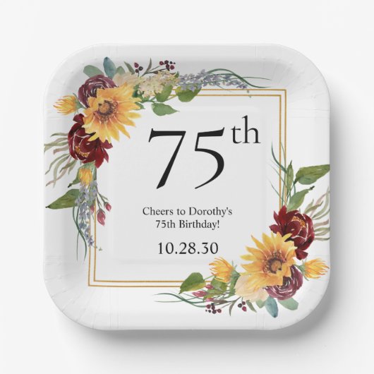 75歳の誕生日ひまわり ペーパープレート (正面)