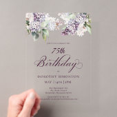 75歳の誕生日を祝う紫色のライラックの花 アクリル招待状 (インサイチュ (ポータブル))