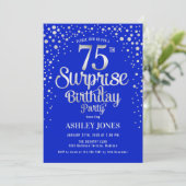 75歳の誕生日サプライズパーティ - シルバーとロイヤルブルー 招待状 (スタンド正面)