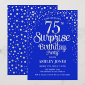 75歳の誕生日サプライズパーティ - シルバーとロイヤルブルー 招待状 (正面/裏面)