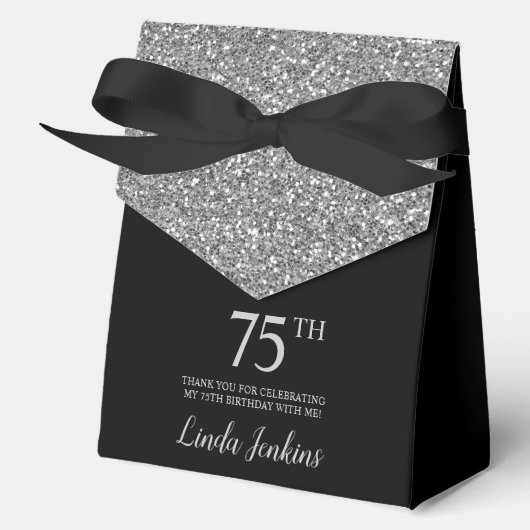 75歳の誕生日シルバーグリッターサンクスギフト フェイバーボックス (正面)