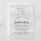 75歳の誕生日シルバーグリッター エレガント 招待状 (正面)
