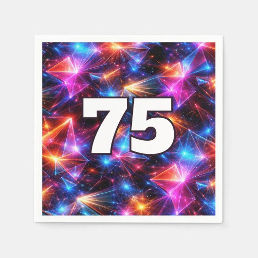 75歳の誕生日ネオン多角形アブストラクト スタンダードカクテルナプキン (正面)