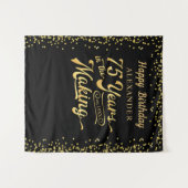 75歳の誕生日バックドロップ ブラックゴールド コンフェッティ タペストリー (正面(横))