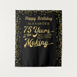 75歳の誕生日バックドロップ 黒金コンフェッティ タペストリー