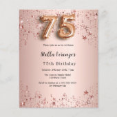 75歳の誕生日バラ金ゴールドピンクの星の招待 (正面)