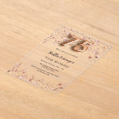 75歳の誕生日バラ金ゴールド星澄ん アクリル招待状 (レイダウン)