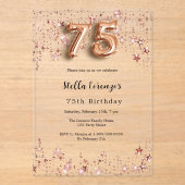 75歳の誕生日バラ金ゴールド星澄ん アクリル招待状 (正面)