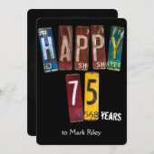 75歳の誕生日パーティーの古いライセンスプレート 招待状 (正面/裏面)