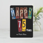 75歳の誕生日パーティーの古いライセンスプレート 招待状 (スタンド正面)