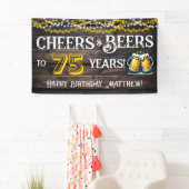 75歳の誕生日パーティーバナーを祝して乾杯とビール 横断幕 (インサイチュ)