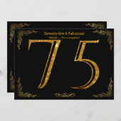 75歳の誕生日パーティー,ギャツビースタイル,ブラック金ゴールドグリッター 招待状 (正面/裏面)