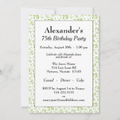 75歳の誕生日パーティー グリーンとホワイトのナンバーパターン 招待状 (正面)