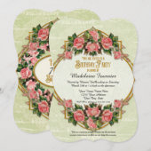 75歳の誕生日パーティー ゴールドグリッター ヴィンテージローズ 招待状 (正面/裏面)