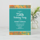 75歳の誕生日パーティー ティール+オレンジ 花柄 招待状 (スタンド正面)