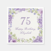 75歳の誕生日パーティー ナプキン 高級感のある紫の花