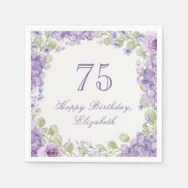 75歳の誕生日パーティー ナプキン 高級感のある紫の花 スタンダードカクテルナプキン