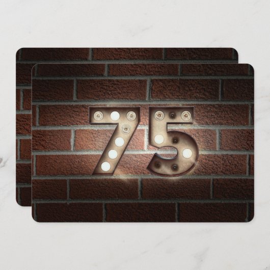 75歳の誕生日パーティー - レンガのマーキー照明 招待状 (正面/裏面)