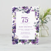 75歳の誕生日パーティー 紫色のスミレの花 招待状 (スタンド正面)