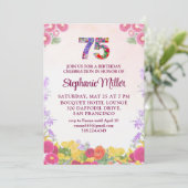 75歳の誕生日パーティ - ブラッシュブルームフラワー75 招待状 (スタンド正面)