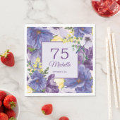 75歳の誕生日パープル+イエロー水彩花 スタンダードランチョンナプキン (インサイチュ)