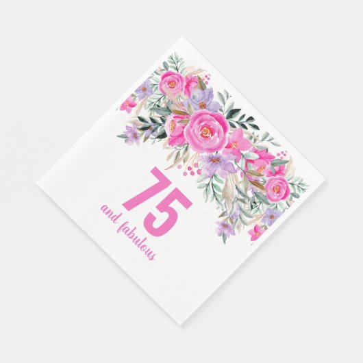 75歳の誕生日ピンクのフローラパーティーナプキン スタンダードランチョンナプキン (角)
